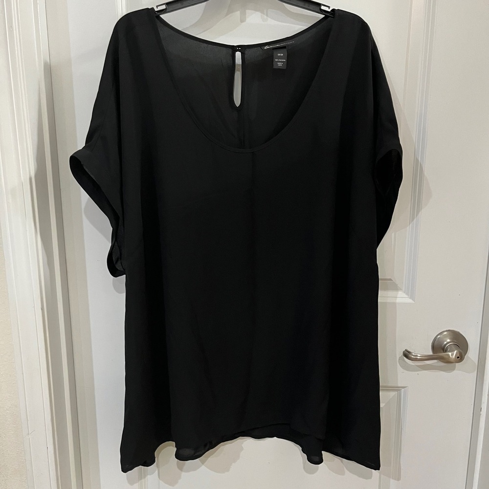 Lane Bryant Black Chiffon Short Sleeve Blouse Keyhole Back Plus Size 26/28